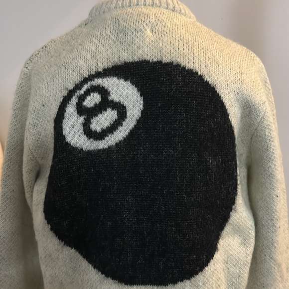 🆕NWT*STUSSY*🔥RARE🎱CREAM 8 BALL Heavy Brushed Mohair Sweater Men’s SMALL✨ - Picture 2 of 16